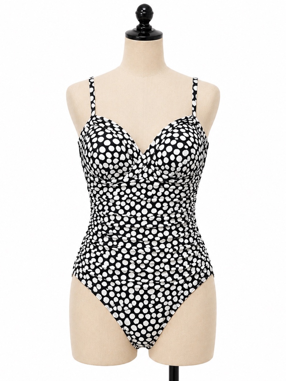 Australian Black & White Polka Dot Ruched One-Piece Swimsuit Women’s Size 8